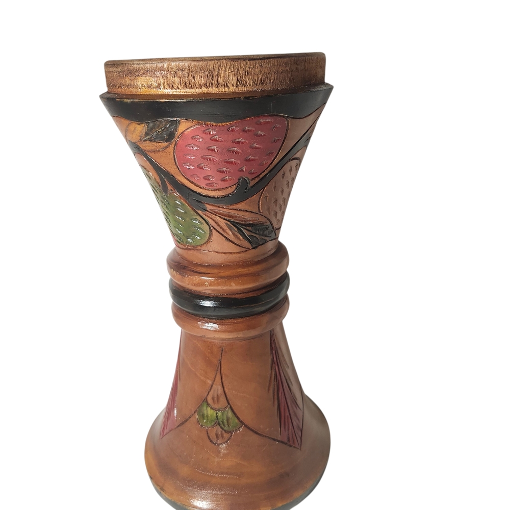 Handcrafted Wooden Vase with Colorful Accents Folk Art Mexican